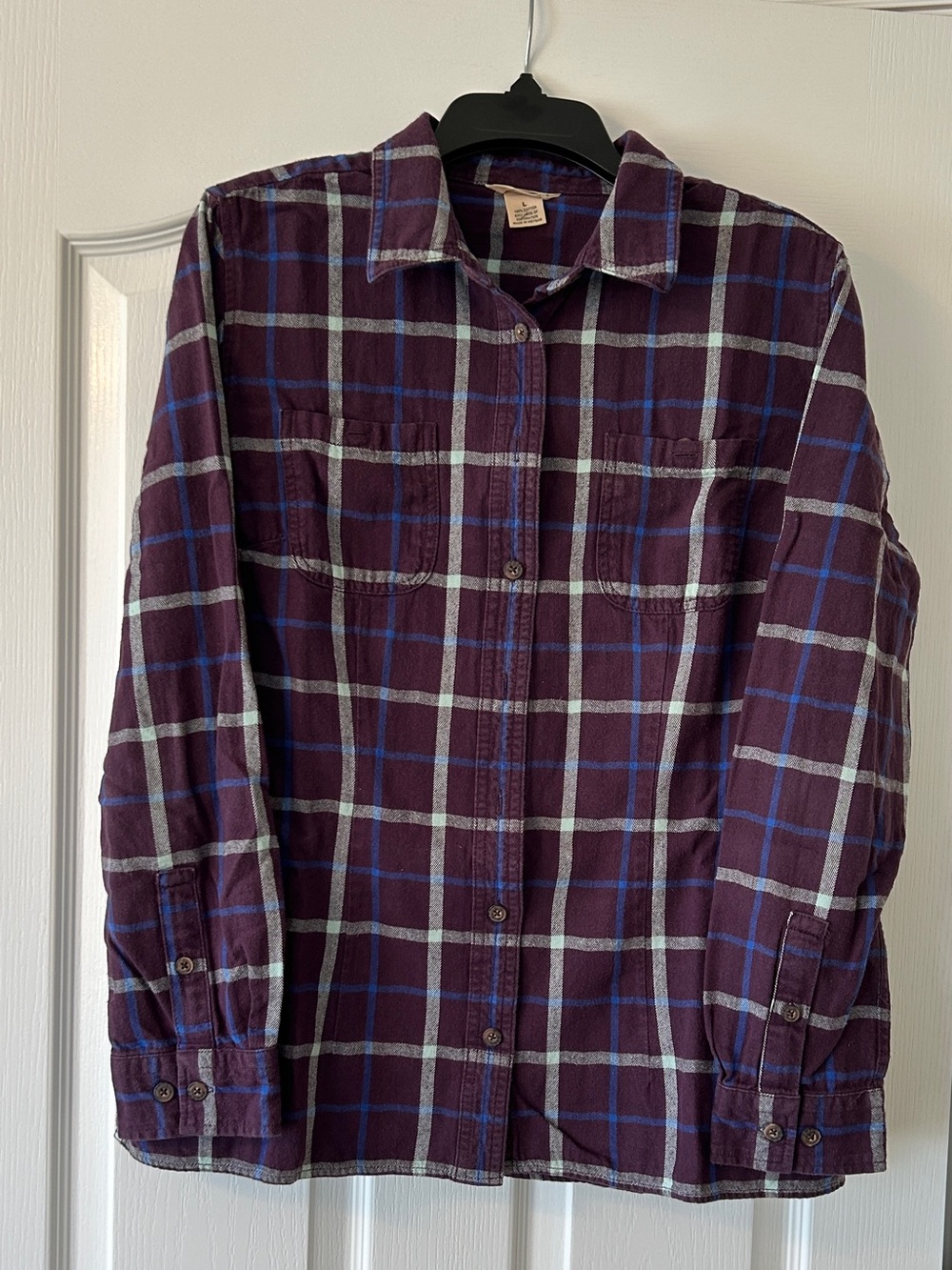 Duluth Trading Co Women’s Purple Plaid Long-Sleeve Button Shirt